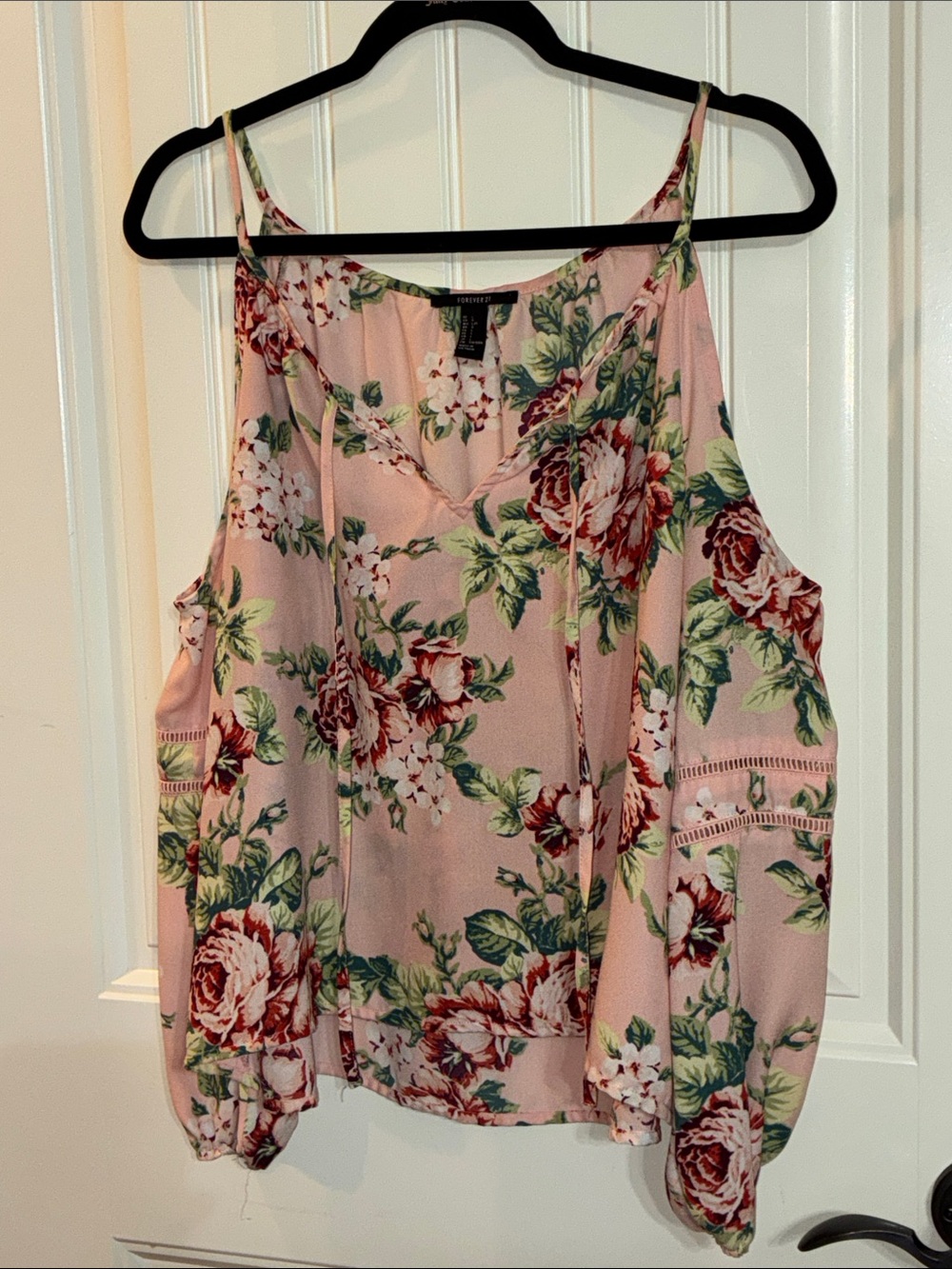 Forever 21 L Pink Floral Cold-Shoulder Camisole - Picture 12 of 15